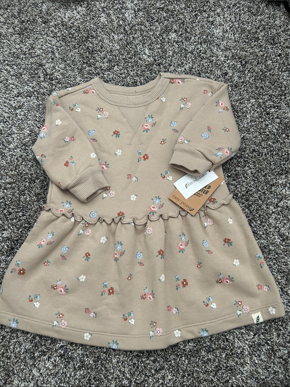 Beige Floral Long-Sleeve Casual Dress